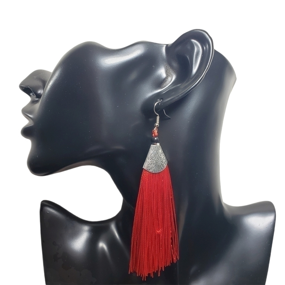 Fashion Jewelry Red Tassel French Hook Earrings